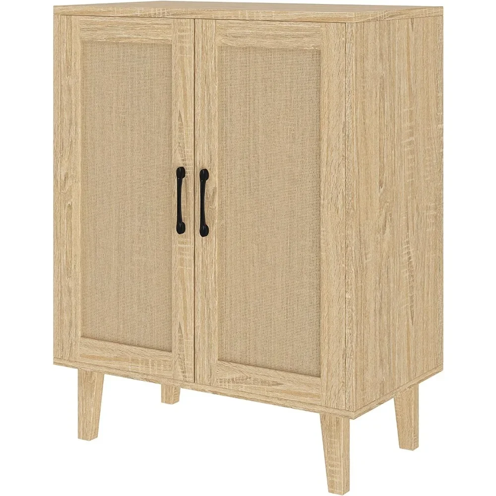 

Panana Buffet Cabinet Sideboard with Rattan Decorated Doors Kitchen Storage Cupboard Accent Cabinet (Natural Wood)