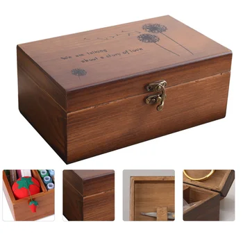 Caixas de Madeira Versáteis: Soluções de Armazenamento Elegantes para Diversas Necessidades 14 Wooden Sewing Basket with Compartments Wooden Needlework Organizer Box Cosmetics Storage Holder Tabletop Stationary Sundries