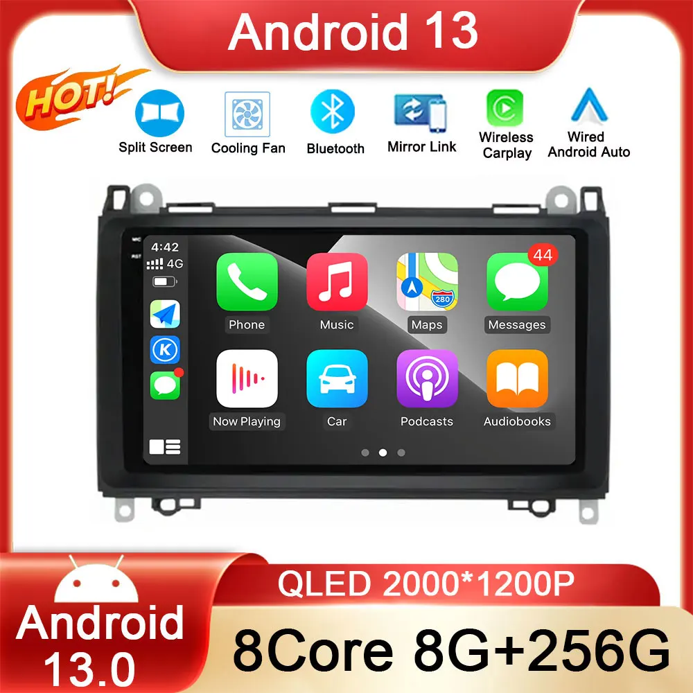 

QLED Android 13 for Mercedes Benz B200 Sprinter W906 W639 AB Class W169 W245 Viano Vito Car Radio Carplay GPS Navi 4G No 2 Di
