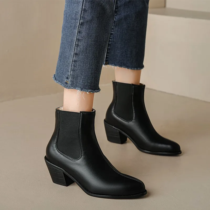 

Oversized 34-48 Chunky Heel Women Wedges Round Toe Ankle Boots British Ladies Footwear Female Chelsea Booties New Casual Shoes