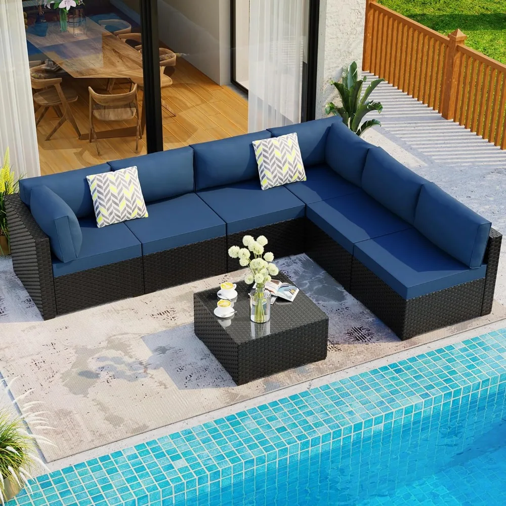 7 Pieces Outdoor Patio Sectional Sofa Couch,Black Wicker Furniture Conversation Sets with Washable Cushions & Glass Coffee Table
7 Pieces Outdoor Patio Sectional Sofa Couch,Black Wicker Furniture Conversation Sets with Washable Cushions & Glass Coffee Table