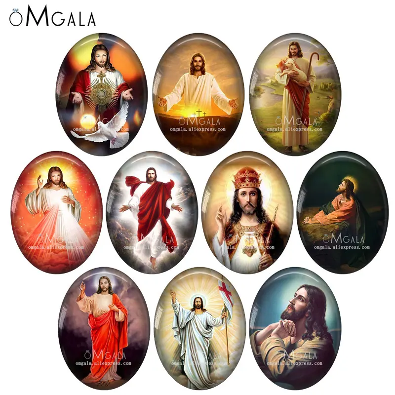 

Vintage Jesus Our Lady Oil Paintings 10pcs 13x18mm/18x25mm/30x40mm Oval photo glass cabochon demo flat back Making findings
