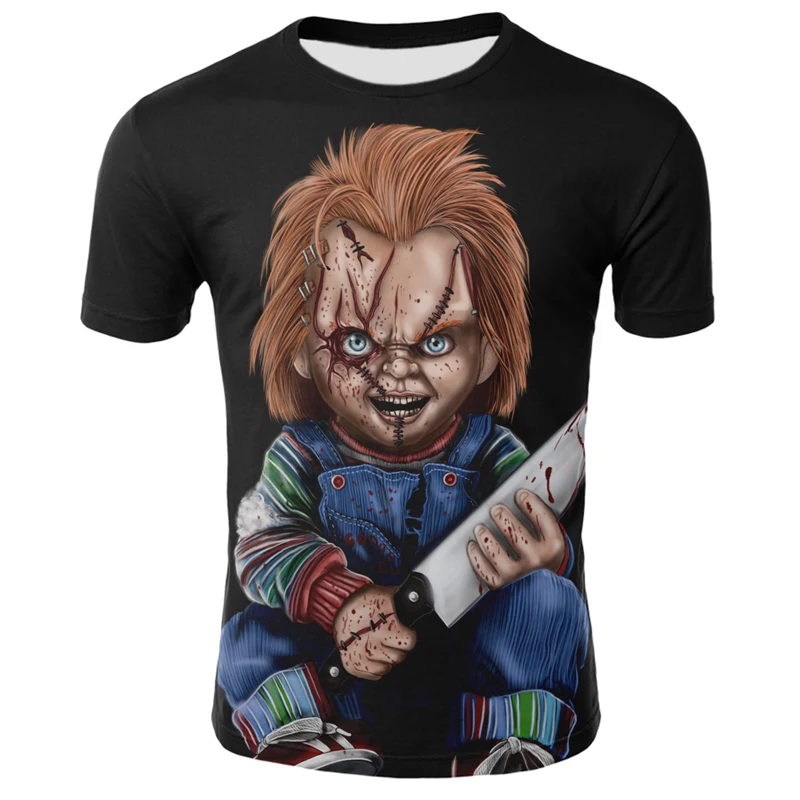 

Summer New Horror Movie Chucky 3D Printing T-shirt for Men and Women Cool All-match Shirt Casual Streetwear Clown Plus Size Tops