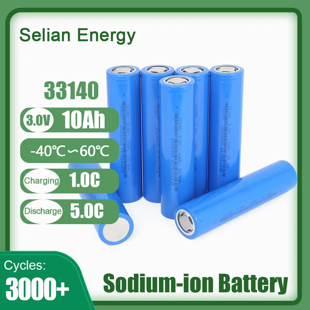 SIB 3V Sodium Battery 10Ah/30Wh Rechargeable Batteries 32140 5C Discharge 3000+ Cycles Low-Temperature Cell For Electric Scooter
SIB 3V Sodium Battery 10Ah/30Wh Rechargeable Batteries 32140 5C Discharge 3000+ Cycles Low-Temperature Cell For Electric Scooter