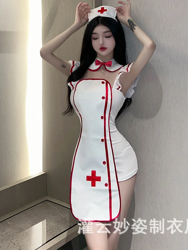 

New Fashion Mature Charm Spicy Sexy Nurse Elegant Transparent Hollow Out Gentle Uniform Girl Underwear Role Playing Dress L2XL