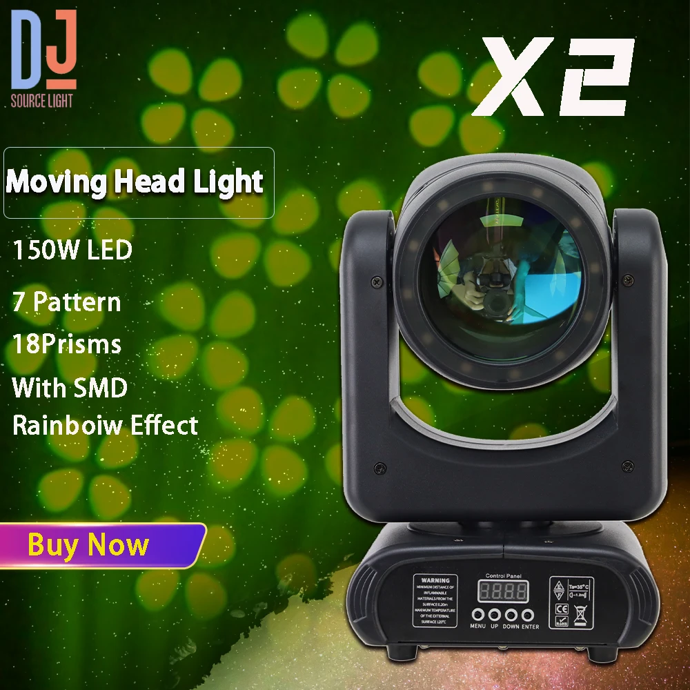 

2Pcs/lot 150W LED Beam Moving Head Light Spot With Aperture 18 Prism Rainbow Effect DMX512 DJ Disco Club Party Stage Effects