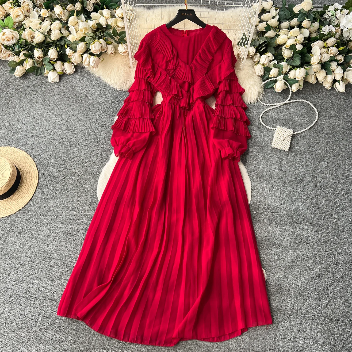 VANOVICH Korean Style Fashion Temperament Dress Female 2023 Autumn New Elegant Waist Slim V-neck Ruffled Pleated A-line Dress
VANOVICH Korean Style Fashion Temperament Dress Female 2023 Autumn New Elegant Waist Slim V-neck Ruffled Pleated A-line Dress