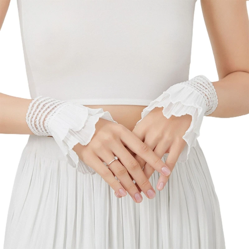 

Fake Flare Ruffle Sleeves Girls Pleated False Cuffs for Women Sweater Wrist Warmers Female White Horn Cuffs Accessories