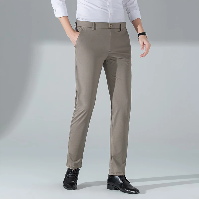 

Men Business Casual Pants Gray Khaki Black Straight Trousers With Thin Stretch Breathable Fabric Male Office Fashion Clothings