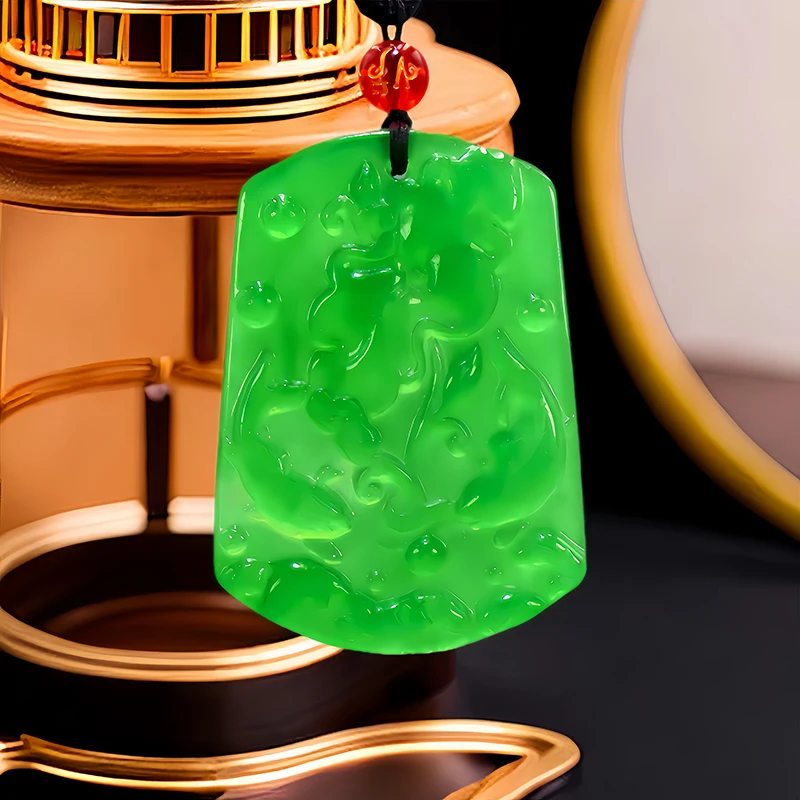 

Green Real Jade Lotus Pendant Necklace Natural Gemstone Men Talismans Gift Carved Jewelry Stone Amulet Accessories Luxury