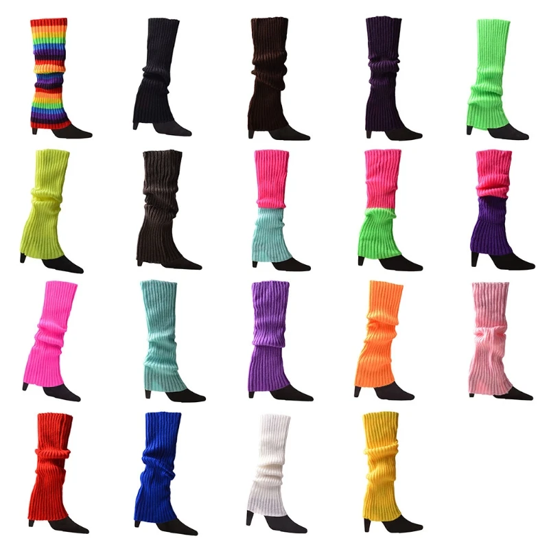 

Women 80s Fluorescent Neon Colored Knit Leg Warmers Ribbed Footless Socks Stockings Halloween Dance Party Accessories Dropship