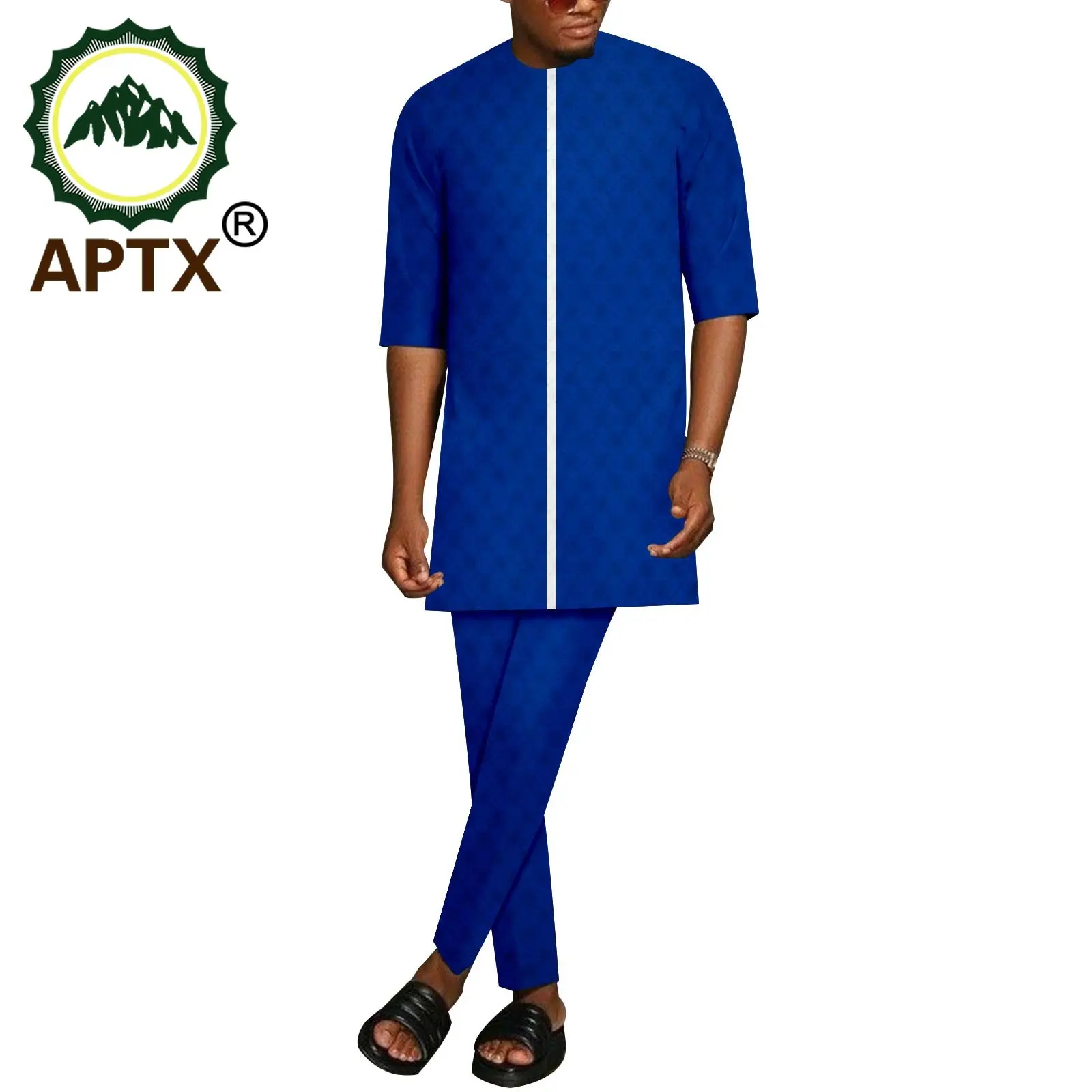 

APTX African Dashiki Men Set Short Sleeves Shirt+Full Length Pants 2 Pieces Casual Suit Nigerian Attire TA2216144