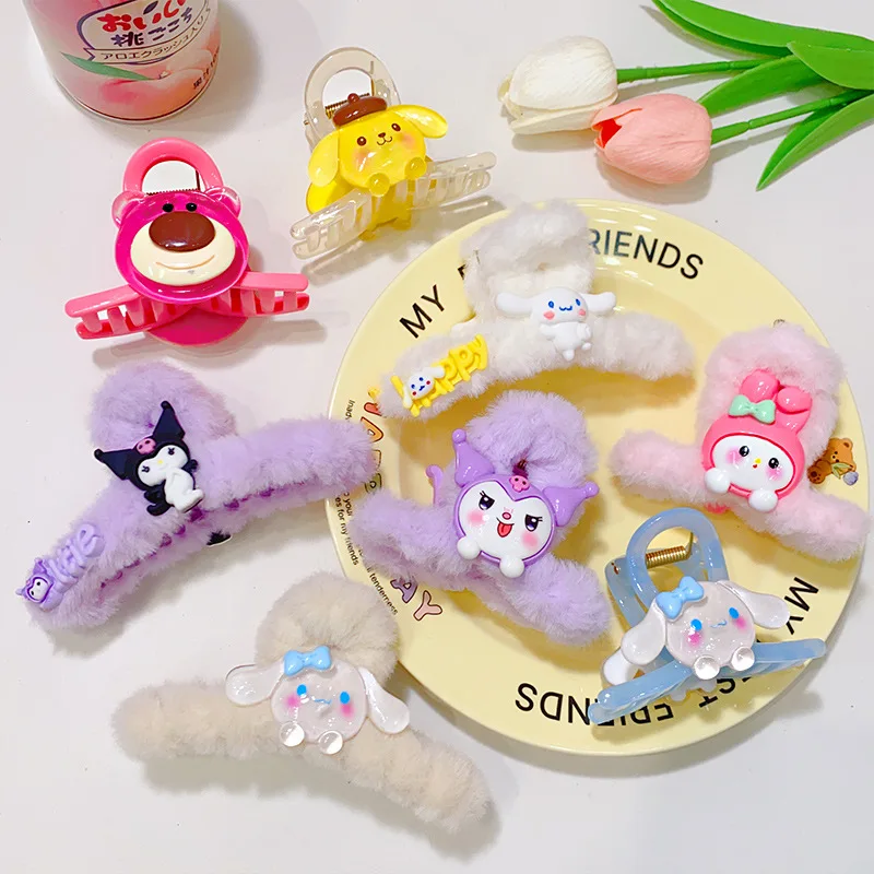 

Sanrio Kawaii Cinnamoroll Kuromi Anime Plush Grab Shark Clip Cute Cartoon My Melody Hair Clip Head Accessory Gifts for Girls