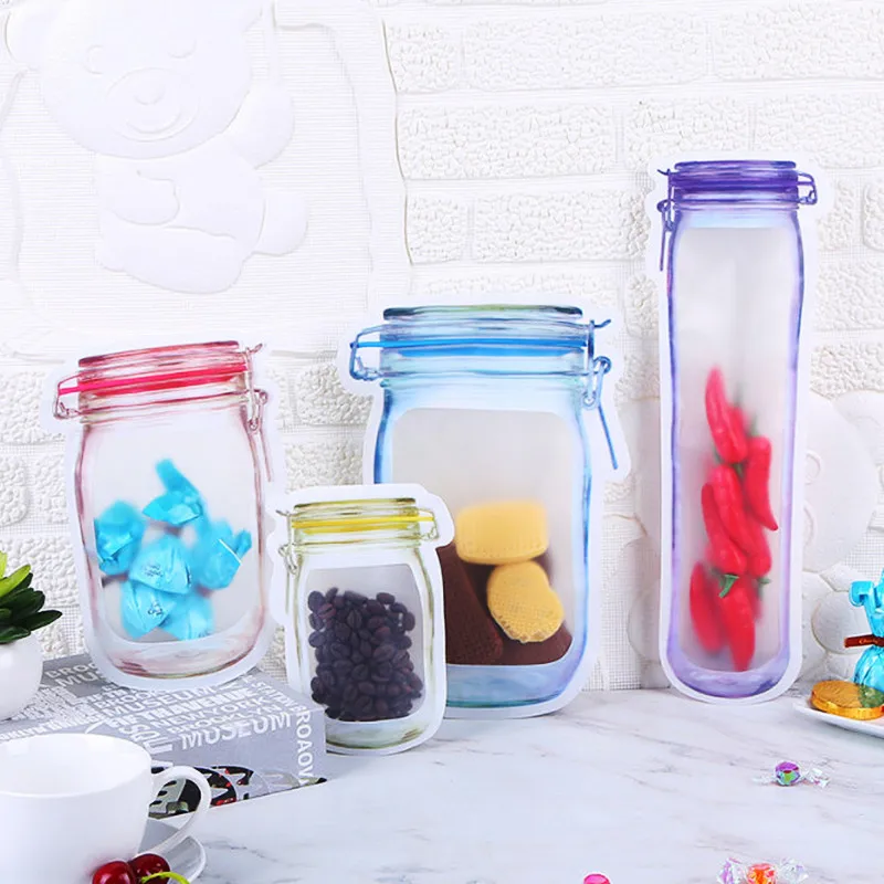 

100PCS Stand Up Plastic Mason Jar Snack Ziplock Bag Christmas Wedding Sugar Spice Cereals Beans Beaf Nuts Coffee Gifts Pouches