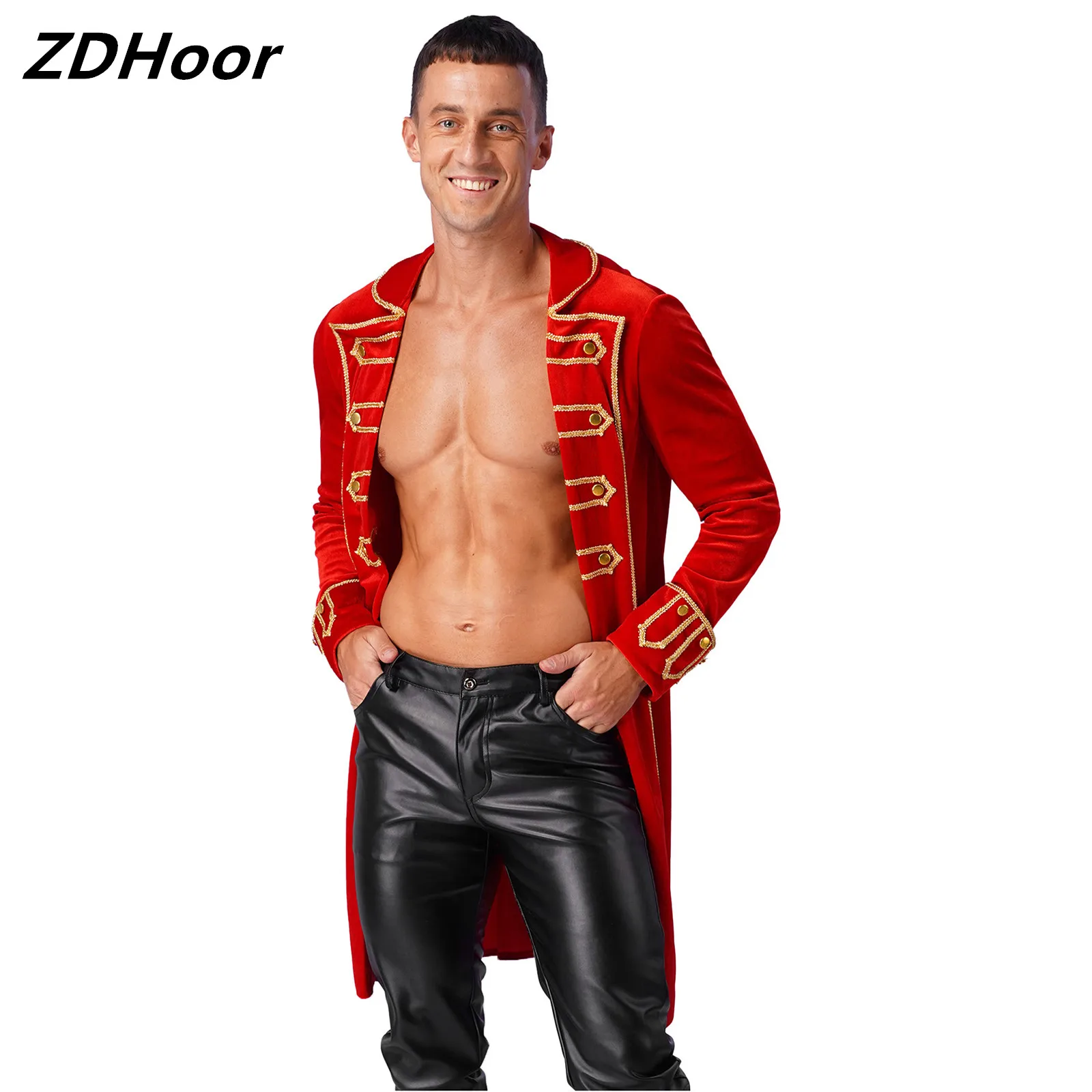 Mens Halloween Pirate Cosplay Coat Lapel Open Front Gold Trims Velvet Long Jackets Outerwear Dress Up Costumes
Mens Halloween Pirate Cosplay Coat Lapel Open Front Gold Trims Velvet Long Jackets Outerwear Dress Up Costumes