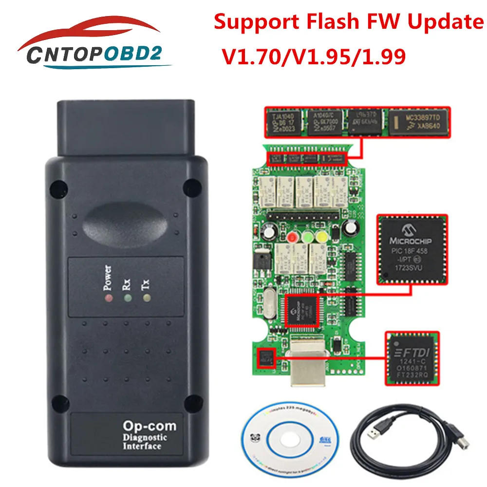 

2024 Opcom V1.70 V1.95 Flash Firmware Update Opcom V1.90 CAN BUS For Opel OBD2 Car Diagnostic Scanner with PIC18f458 Code Reader