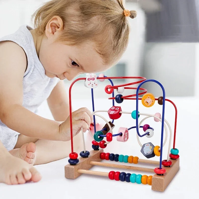 

Деревянные детские игрушки Монтессори, американские горки, бусины, лабиринт для малышей, раннее обучение, развивающая головоломка, математическая игрушка для детей 1 2 3 лет