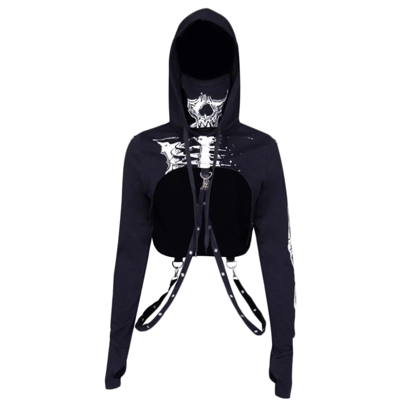 Women Goth Punk Hoodie Crop Top Harajuku Skull Skeleton Mask Turtleneck Cutout Long Sleeve Pullover Sweatshirt with Bandage N7YF
Women Goth Punk Hoodie Crop Top Harajuku Skull Skeleton Mask Turtleneck Cutout Long Sleeve Pullover Sweatshirt with Bandage N7YF