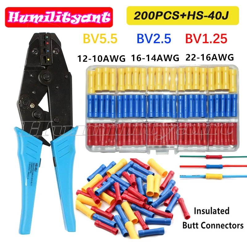 200Pcs Insulated Crimp Terminals Electrical Straight Butt Connector Cable Terminal Assortment with 1PC HS-40J Crimp Plier 
200Pcs Insulated Crimp Terminals Electrical Straight Butt Connector Cable Terminal Assortment with 1PC HS-40J Crimp Plier