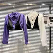 PREPOMP 2022 Spring New Arrival Long Sleeve Turn Down Collar Metal Buckles PU Tank Top Fake Two Piece Short Shirt Women GD902
PREPOMP 2022 Spring New Arrival Long Sleeve Turn Down Collar Metal Buckles PU Tank Top Fake Two Piece Short Shirt Women GD902