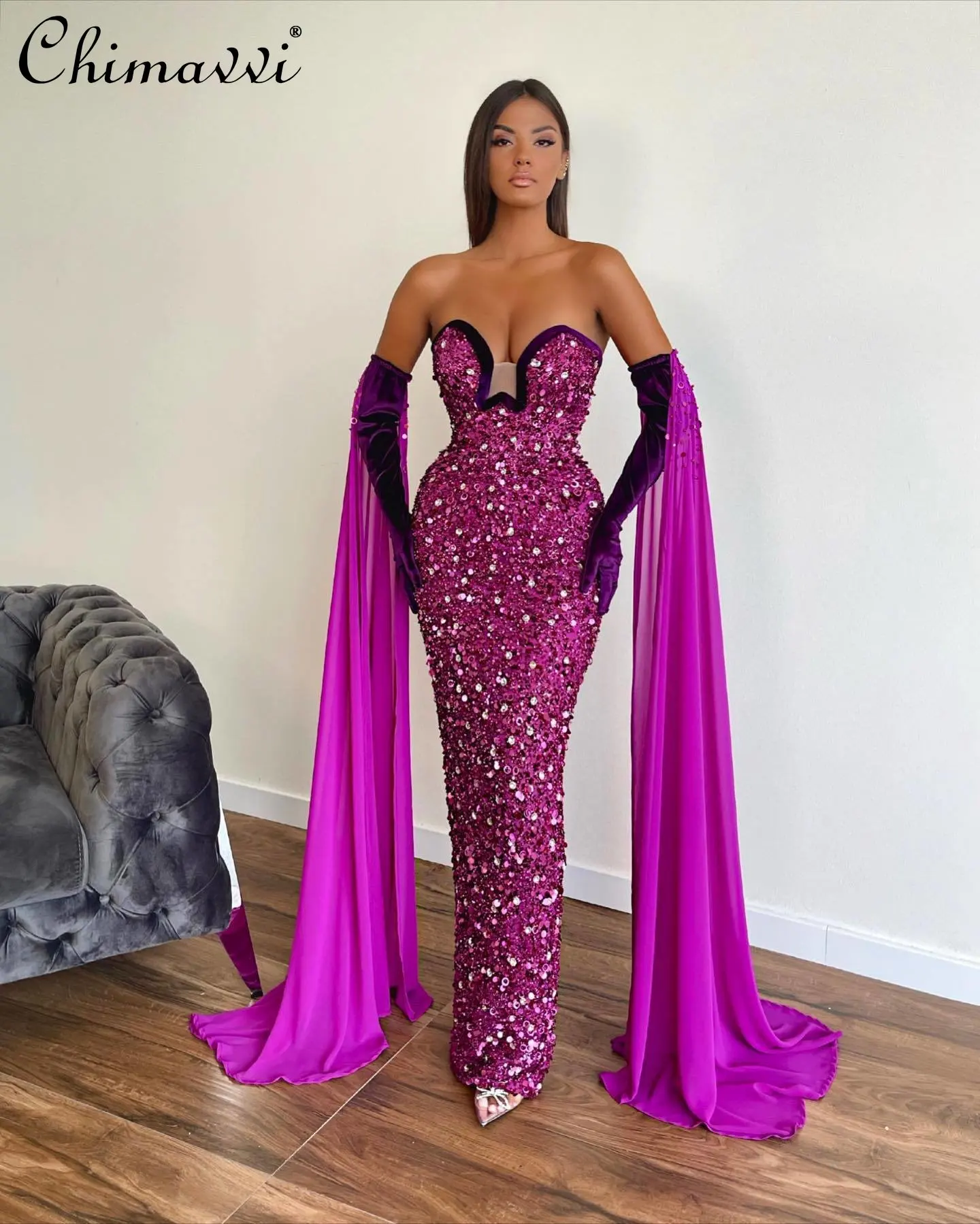 2023 Spring Red Carpet Goddess Evening Dress Fashion Luxury Mopping Long Swing Sleeve Purple Sequined Deep V Tube Top Maxi Dress
2023 Spring Red Carpet Goddess Evening Dress Fashion Luxury Mopping Long Swing Sleeve Purple Sequined Deep V Tube Top Maxi Dress