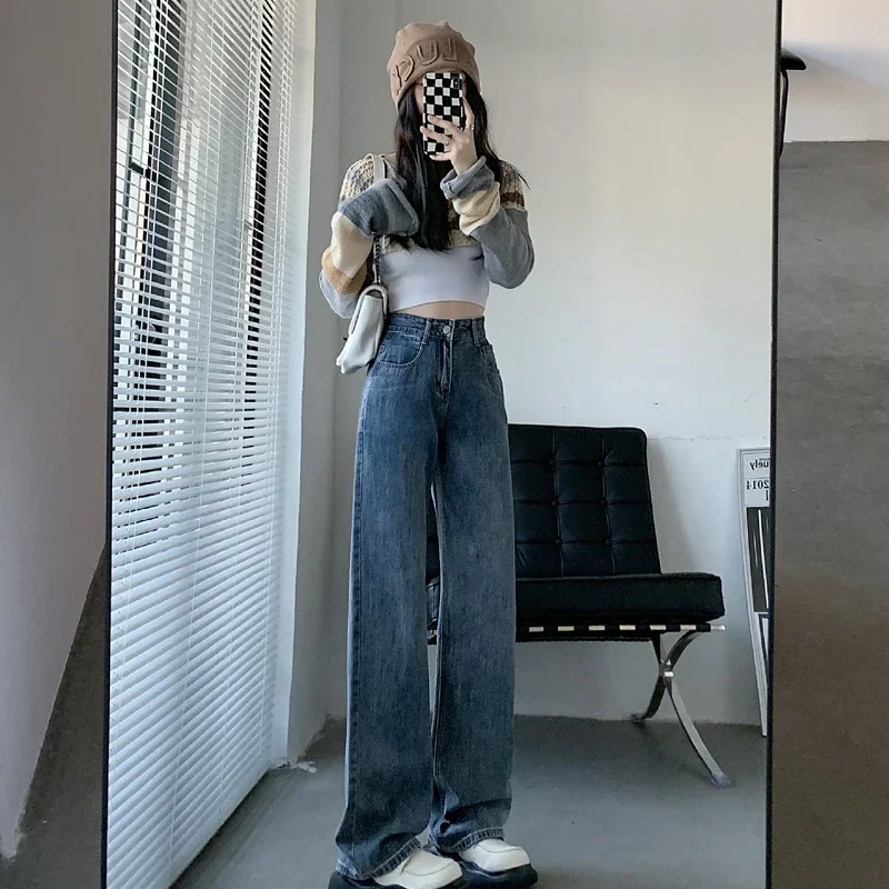 

LKSK High Waisted Jeans Y2K Fashion Women Clothing Blue Black Straight Leg Denim Pants Trousers Mom Jean Baggy Trousers Tall