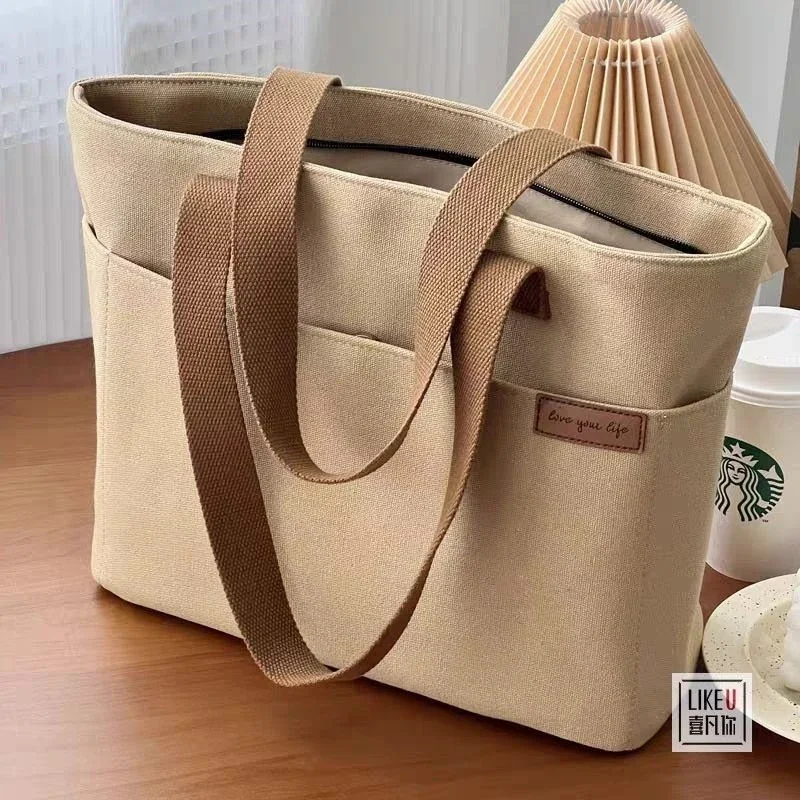Teacher's bag for class, simple and versatile commuting canvas tote bag, casual literary and artistic large capacity student sho
Teacher's bag for class, simple and versatile commuting canvas tote bag, casual literary and artistic large capacity student sho