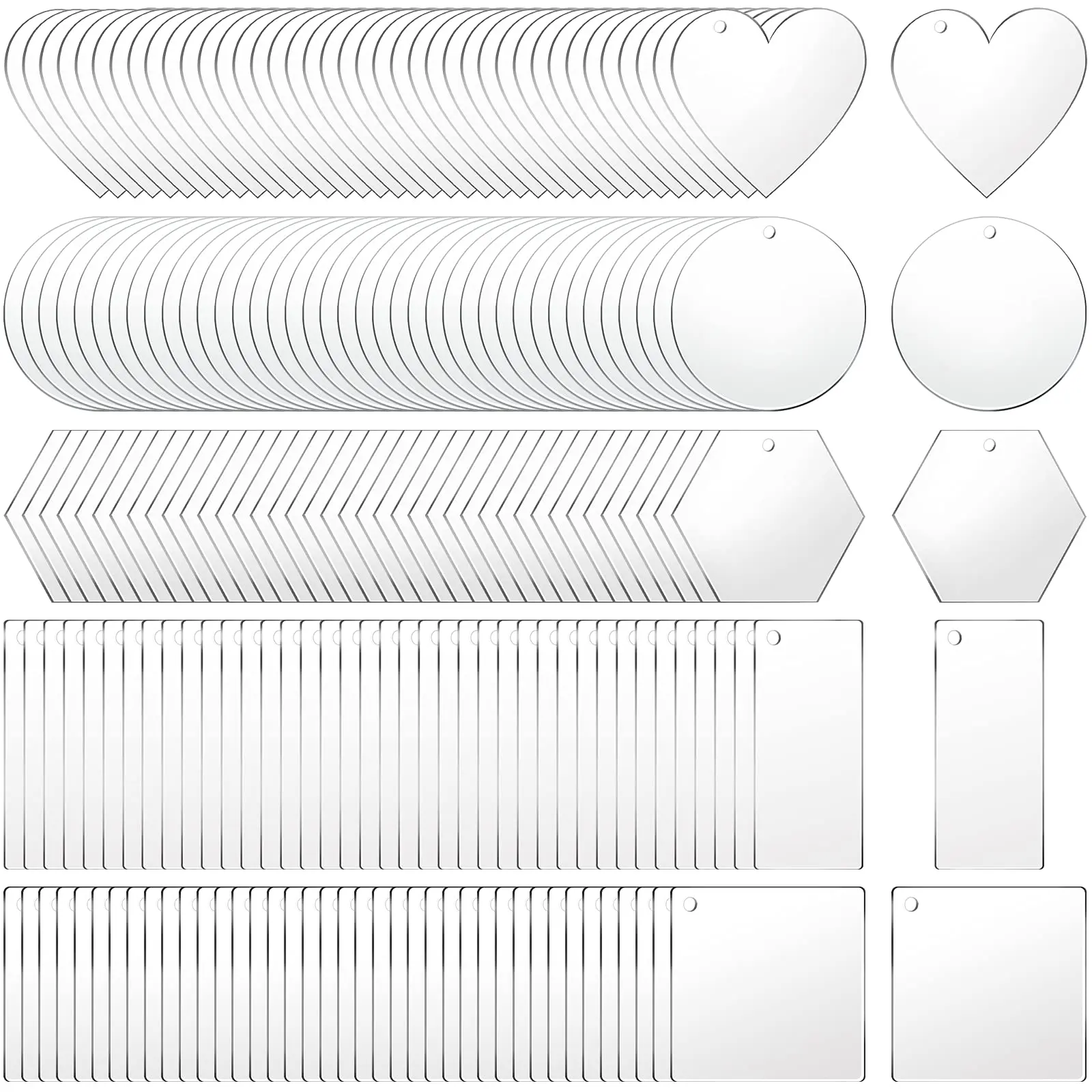 200PCS Acrylic Keychain Blanks Acrylic Keychain Pendants Includes Circle Heart Square Rectangle and Hexagon Shaped Keychain 
200PCS Acrylic Keychain Blanks Acrylic Keychain Pendants Includes Circle Heart Square Rectangle and Hexagon Shaped Keychain