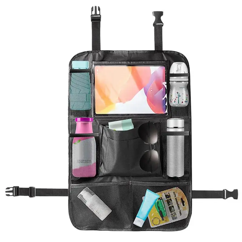 

Backseat Car Organizer Multi-Pocket Kick Mats With Bottle Holder Adjustable Full Coverage Seat Protector Road Trip Essentials