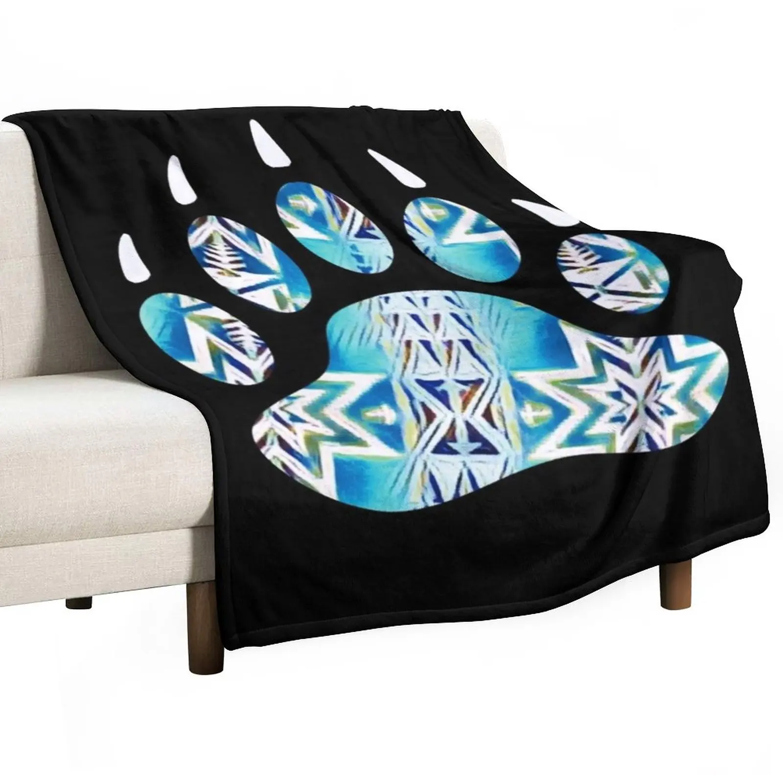 

Native Bear Paw Print Turquoise/White Throw Blanket wednesday Luxury St Blanket