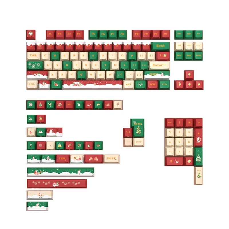 

142-Key Keycaps Set Christmas Theme Ergonomic Keycap for Mechanical Keyboards for 104 87 61 ANSI Standard Layout