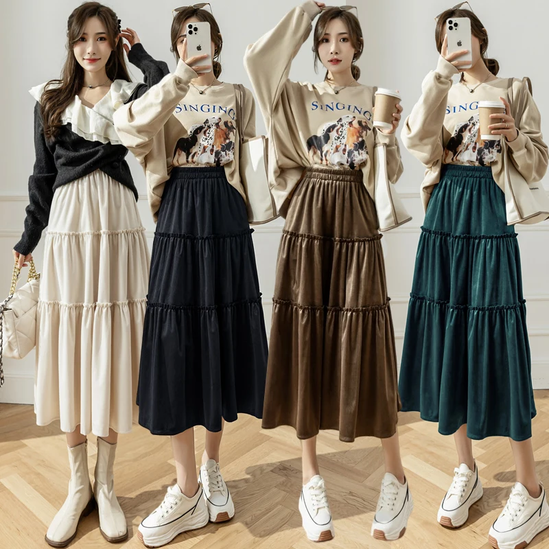 Ruffles Velvet Long Skirt Women 2023 Korean Fashion Elastic Waist Skirt Female Fall Winter Vintage Pleated Maxi Faldas Mujer
Ruffles Velvet Long Skirt Women 2023 Korean Fashion Elastic Waist Skirt Female Fall Winter Vintage Pleated Maxi Faldas Mujer