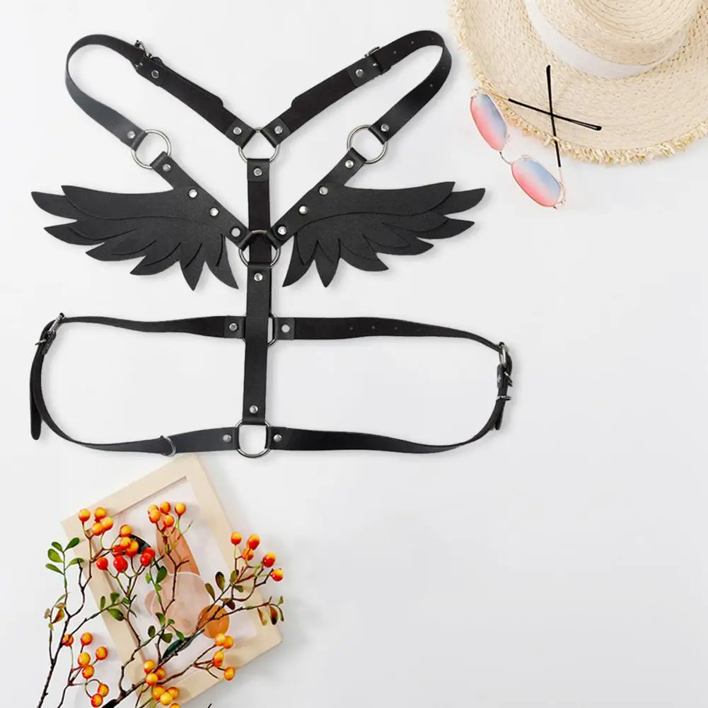 

Angel Wing Strap Imitation Leather Suspender Wings Belt Punk Style Faux Leather Angle Wing Back Strap Halloween Club for Stage