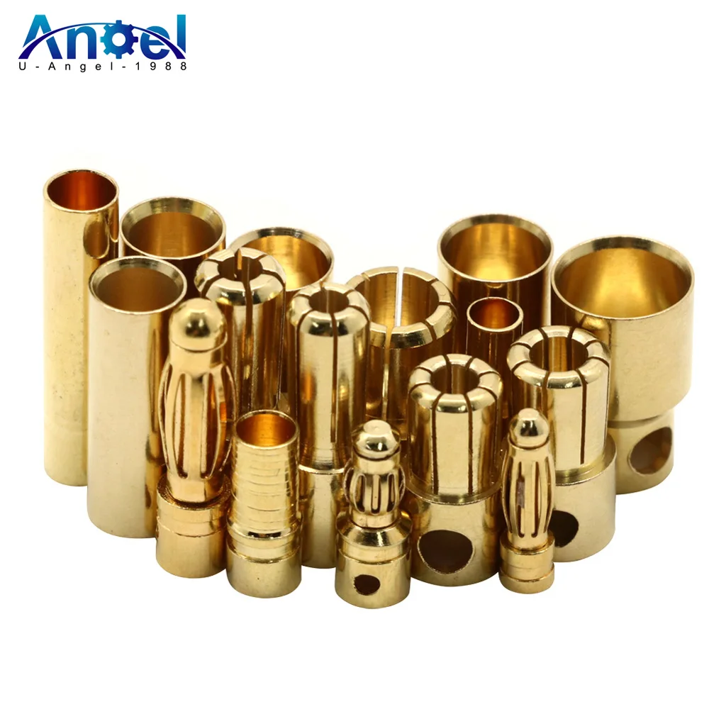 

100pair Banana Plug 2mm 3mm 3.5mm 4mm Bullet Female Male Connectors 5mm 5.5mm 6mm 6.5mm 8mm Gold Plated Copper RC Parts Head