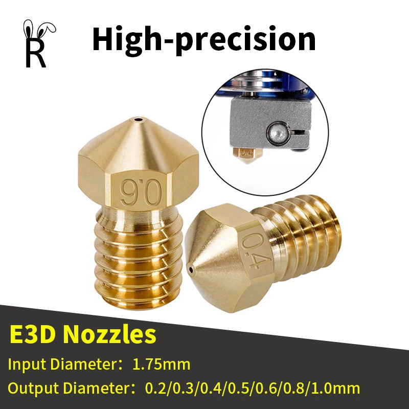 

3D Printer Nozzle E3D V5 V6 Nozzle M6 Thread Brass 0.2mm-1.0mm For 1.75mm Filament Hotend Extruder Head 3D Printer Parts