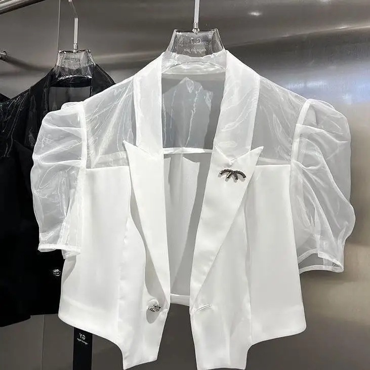 

2024 Summer New Grade Spliced Organza Bubble Sleeves Slim Fit Suit Coat casaco feminino de inverno super quente