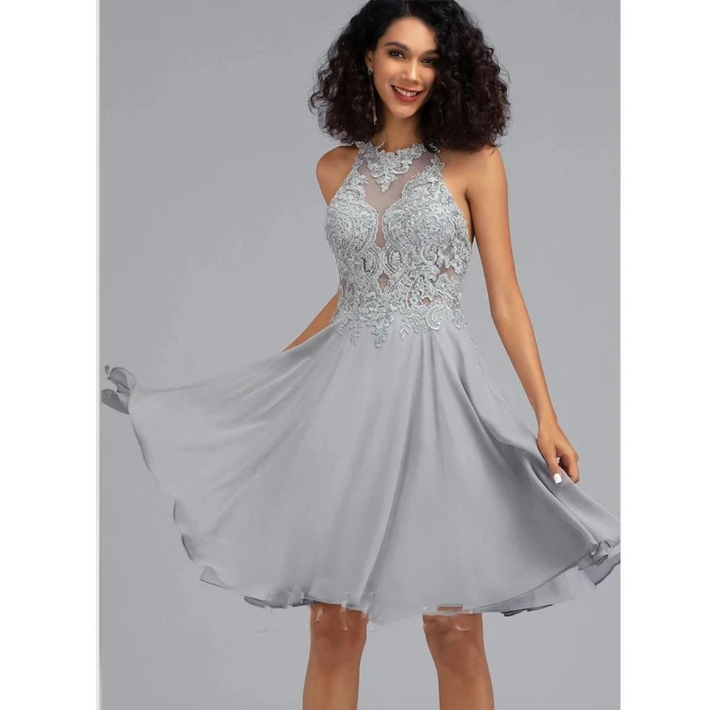 Silver Chiffon A-Line Scoop Neck Evening Dresses Lace Cocktail Dresses With Sequins Blackless Prom Gowns Robe De Soirée Vestido
Silver Chiffon A-Line Scoop Neck Evening Dresses Lace Cocktail Dresses With Sequins Blackless Prom Gowns Robe De Soirée Vestido