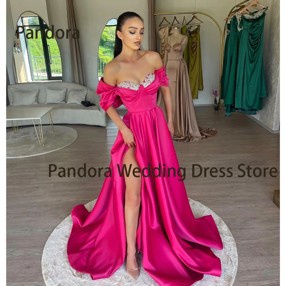 

Pandora Sexy women's long formal Evening dress Mermaid off-the-shoulder sequin crystal pleated side slit Birthday party gown