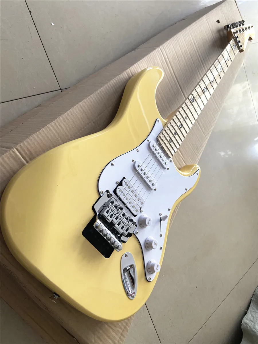 

Высококачественная классическая Желтая Двойная Поворотная электрическая гитара с кленовым грифом и вставкой в 5 звезд Бесплатная доставка