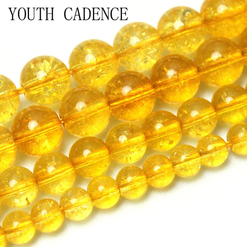 

Natural Yellow Cracked Crystal Stone Round Loose Spacer Beads 6/8/10MM For Jewelry Making DIY Bracelet Necklace 15''Strand