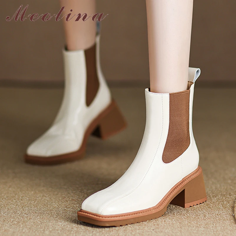Meotina Women Genuine Leather Ankle Chelsea Boots Square Toe Thick High Heel Ladies Fashion Short Boot Autumn Winter Shoes Beige
Meotina Women Genuine Leather Ankle Chelsea Boots Square Toe Thick High Heel Ladies Fashion Short Boot Autumn Winter Shoes Beige