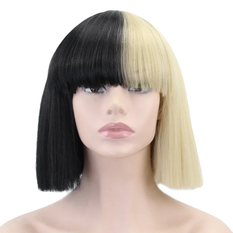 

12inch Synthetic Short Ombre Hair High Temperature Fiber Short Straight SIA Wig Cosplay Black Blonde Bob Wigs 7 Color