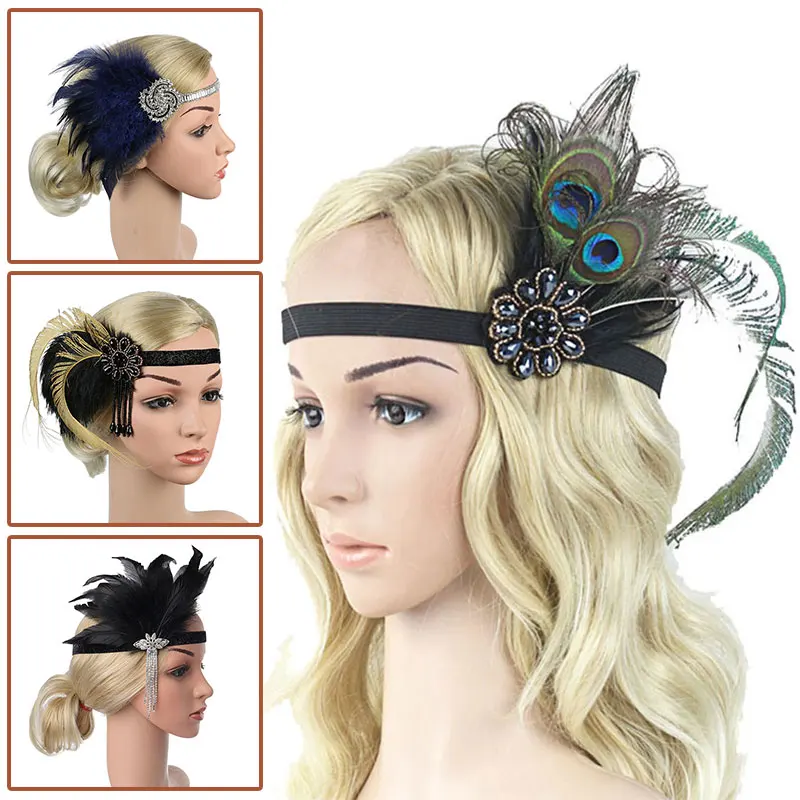 

1920s Hairband Headpiece Feather Flapper Headband Headdress Vintage Costume Party Hairband For Women feather headpiece
