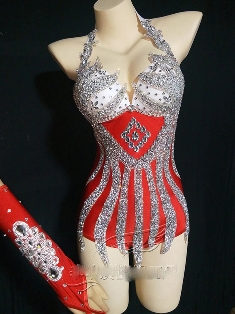 Women Gogo Dancers Outfits Rhinestone Red Bodysuit Tassel Short Jumpsuit Gloves Suit Diving Lady Stage Costumes
Women Gogo Dancers Outfits Rhinestone Red Bodysuit Tassel Short Jumpsuit Gloves Suit Diving Lady Stage Costumes