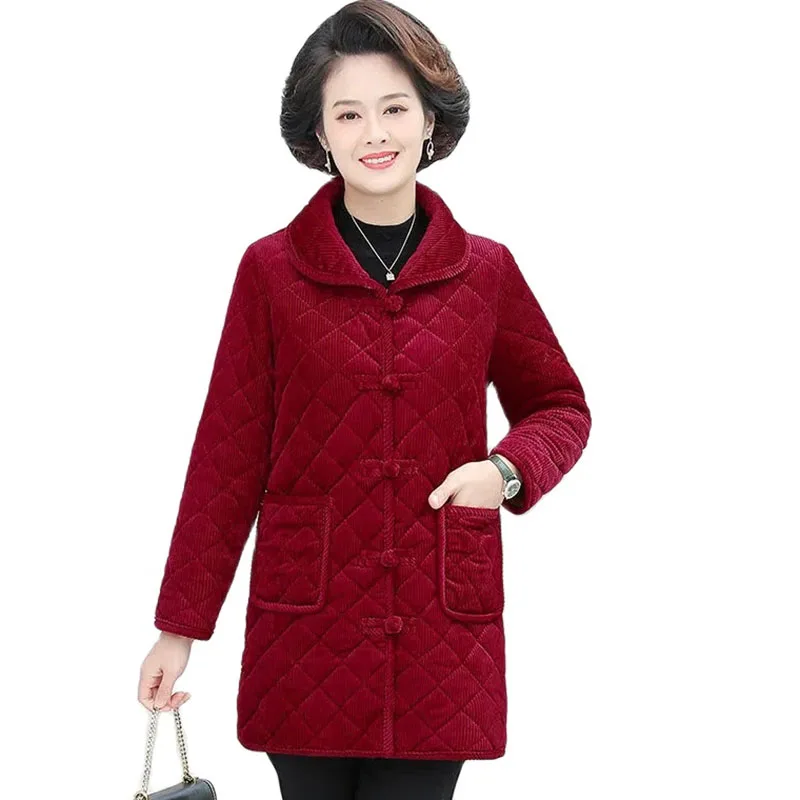 

Women Corduroy Coat New Korean Winter Jacket Long Ladies Cotton Padded Jacket Velvet Warm Parkas Female Outerwear Overcoat 5XL