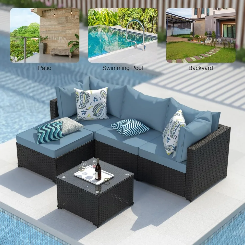 Patio Furniture Set Outdoor Sectional Sofa with Ottoman Wicker Couch Rattan Modular Seating Conversation Sets Porch Decor Patio Furniture Set Outdoor Sectional Sofa with Ottoman Wicker Couch Rattan Modular Seating Conversation Sets Porch Decor