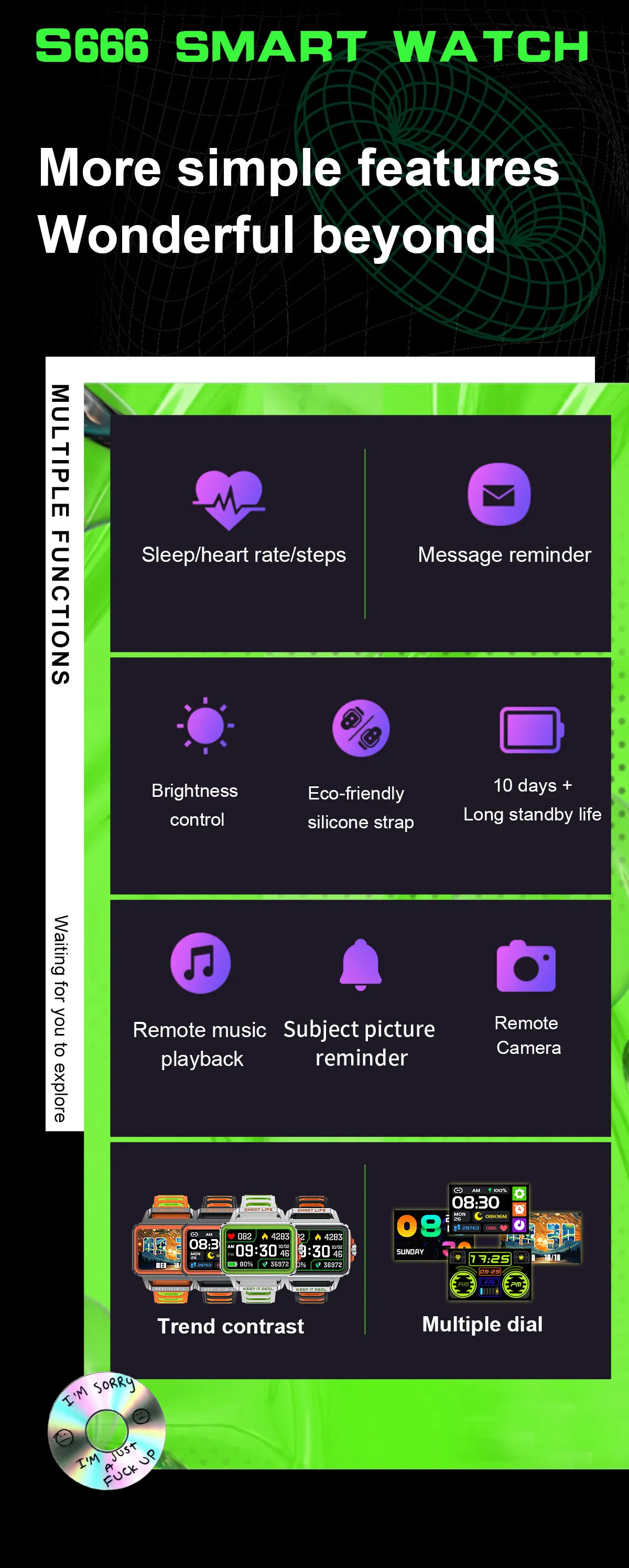 S666 Fashion Smart Watch Men Women Bluetooth Call 1.57