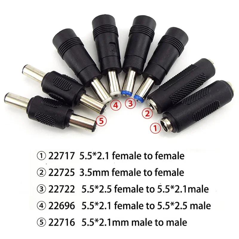 

5.5X 2.1MM female to 5.5X 2.1 2.5mm 3.5mm DC power jack female male plug adapter Connectors 5525 5521 3.5x1.35mm Tips adaptor