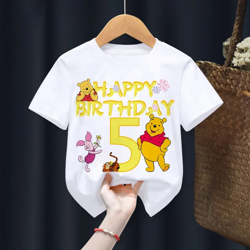 

Winnie The Pooh Children T-Shirt Birthday Number 1-12 Cartoon Boy Girl Clothes Kid Kawaii Anime Tee Shirt Little Baby Casual Top
