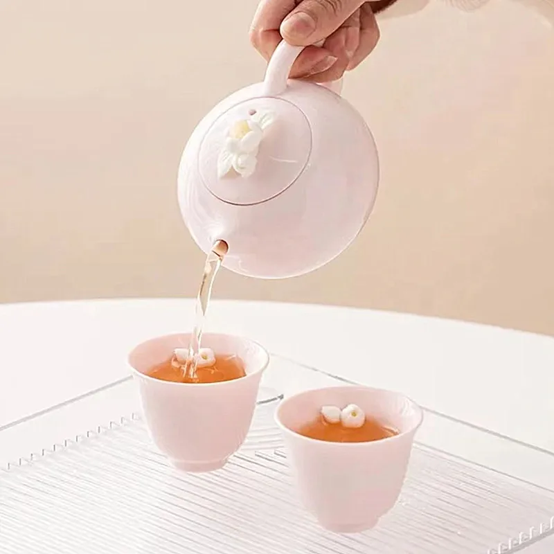 

Чайный набор ручной работы, розовый цветочный чайный набор, красивый керамический чайник и чашка, чайный инфузор с фильтром и отверстиями под заказ